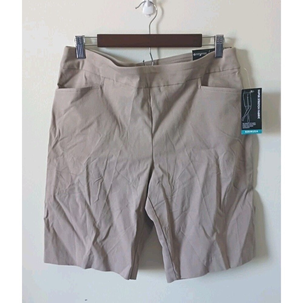 George Women's Bermuda Shorts L (12-14) Khaki Tan High Rise Stretch NWT